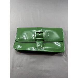 Green Patent Faux Leather Buckle Clutch Bag Y2K Retro Statement Handbag